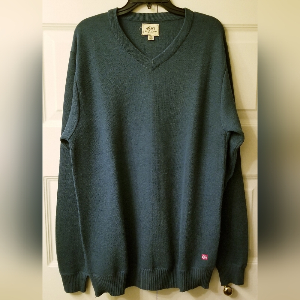 Ecko Unltd Men's Sweater Y2K Ecko Unlimited Patches Teal Blue Green EUC Size XXL